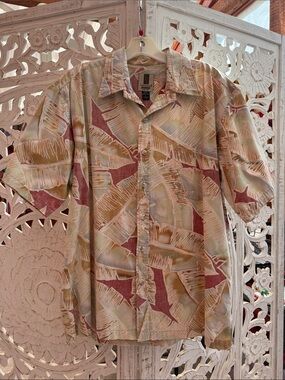 Tori Richard Watercolor Palm Banana Leaf Hawaiian Shirt Reverse Print Made in US